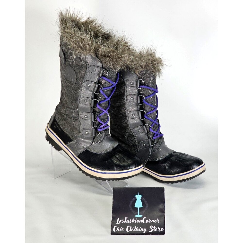 Sorel Women's Gray Tofino II Boots Tall Lace Winter Faux Fur Waterproof Sz 9 337 - Picture 5 of 15